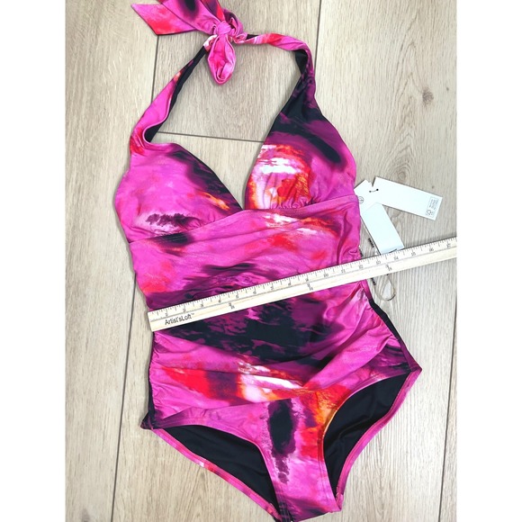 DKNY Swimsuit Tie‎ Halter One Piece Tummy Control UPF 40+ MEDIUM NWT - Picture 11 of 11